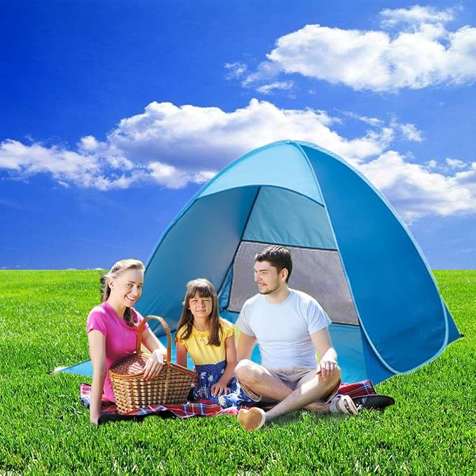 Pop Up Beach Tent – for 3-4 Person UPF 50+ UV Sun Protection Beach Shade Pop Up Sun Shelter with Carry Bag and Tent Stakes for Beach Park Camping (X-Large)