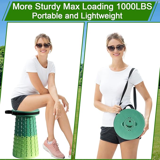 2026 Upgraded XXL Collapsible Stool with Thick Cushion19.7H-11.8D Telescoping Folding Stool for Adults More Sturdy Camping Stools with Load Capacity 1000lbs for OutdoorGardenFishingHiking