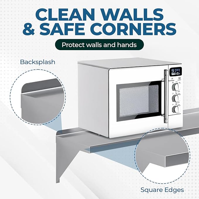 Stainless Steel Wall Shelf | Square Edge | Metal Shelving | Heavy Duty | Commercial Grade | Wall Mount | NSF Certified (12” Width x 30” Length)