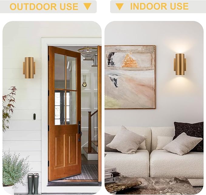 Modern Outdoor Wall Light 2 Packs Up and Down Lights 7 Gold Exterior Light Fixture for House Porch Patio Garage