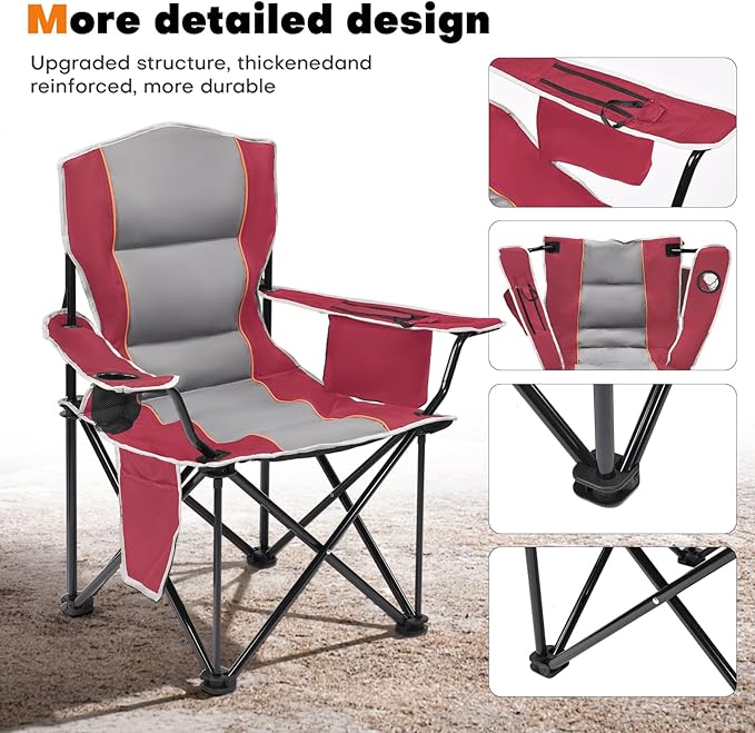 XMT Premium Padded Folding Chair Extra Wide &amp Heavy Duty 450lbs Capacity Portable Camping Chair with Insulated Cooler Cup Holder &amp Storage Compact Foldable for Outdoor Beach Picnics