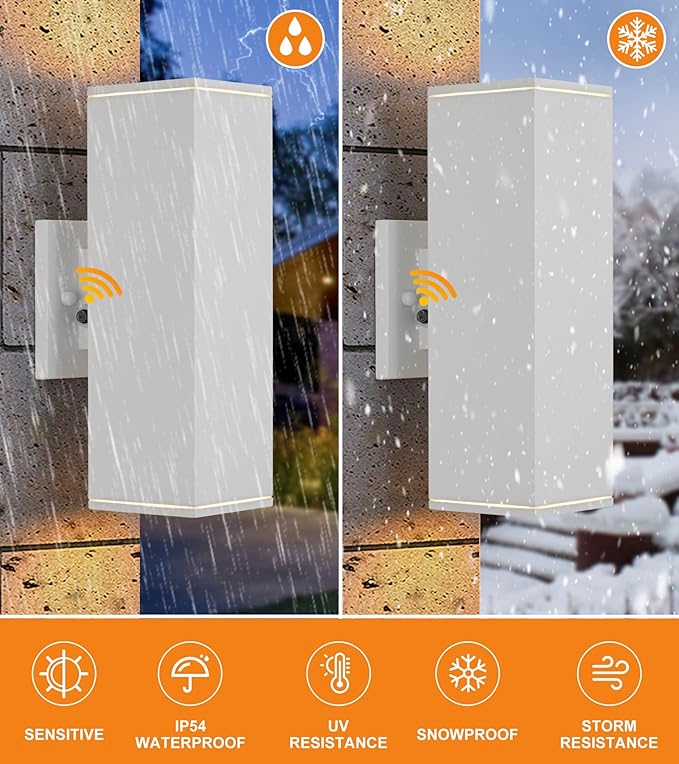 Dusk to Dawn Outdoor Light Fixture 2 Pack Waterproof Outdoor Wall Lights Modern Sensor Ootdoor Porch Light Exterior Lighting Fixture White