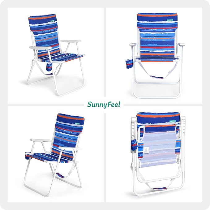 SunnyFeel 15 Tall Folding Beach Chair Oversized Portable High Seat Sand Chair for Adults Heavy Duty 300 LBS Foldable Camping Lawn Chairs for Camp/Outdoor/Travel/Picnic/Concert/Sports