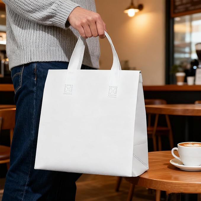 120 Pcs Insulated Take Out Bags Bulk in Thermal Insulation Lunch Bag for Hot Cold Food Coffee Milk Tea BBQ or Wedding Birthday Catering Restaurant Grocery Picnic Donation Gift Bag