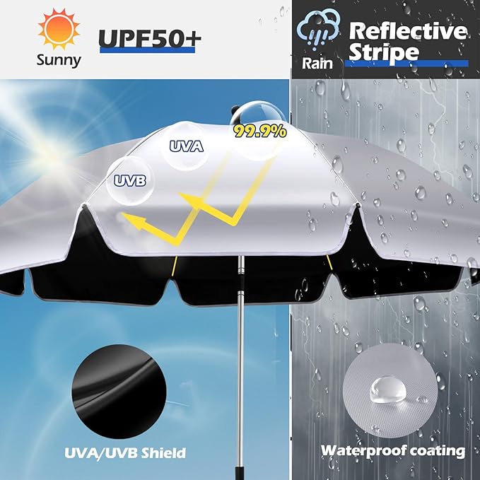 2Pack 48.8 inch Large Beach Umbrella with Clamp Sun Shade for Beach Chair 360°Adjustable UV Protection Golf Umbrella with Clip for Outdoor Stroller Wheelchair Camping Chair