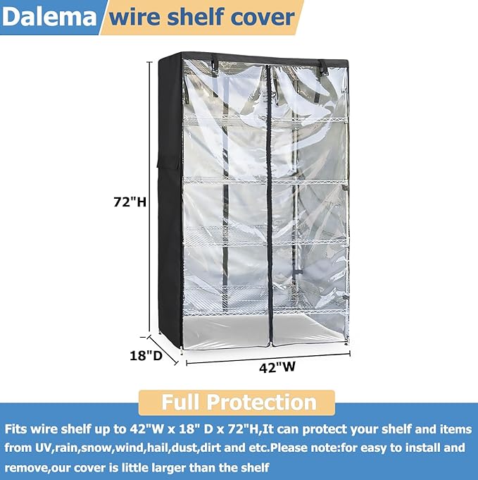Waterproof Shelf CoverOutdoor 600D Heavy Duty Dustproof Storage Shelves Cover42''x18''x72'' Shelf Covers for Wire Shelving with ZippersStorage Rack Covers with Clear Front