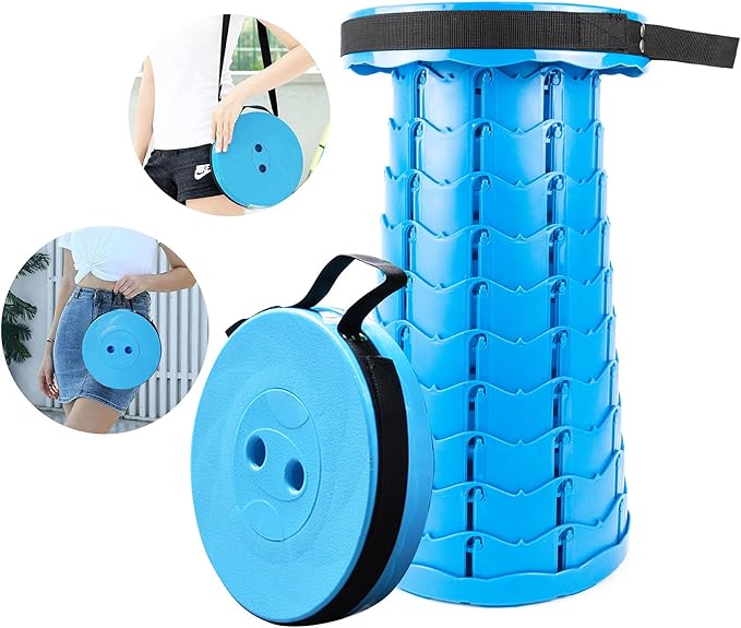 LB Portable Collapsible Retractable Folding Stool Lightweight Telescoping Foldable Camping Stool for Adults for Outdoor Fishing Hiking Gardening Travel BBQ Hunting Indoor Activities (Sea Blue)