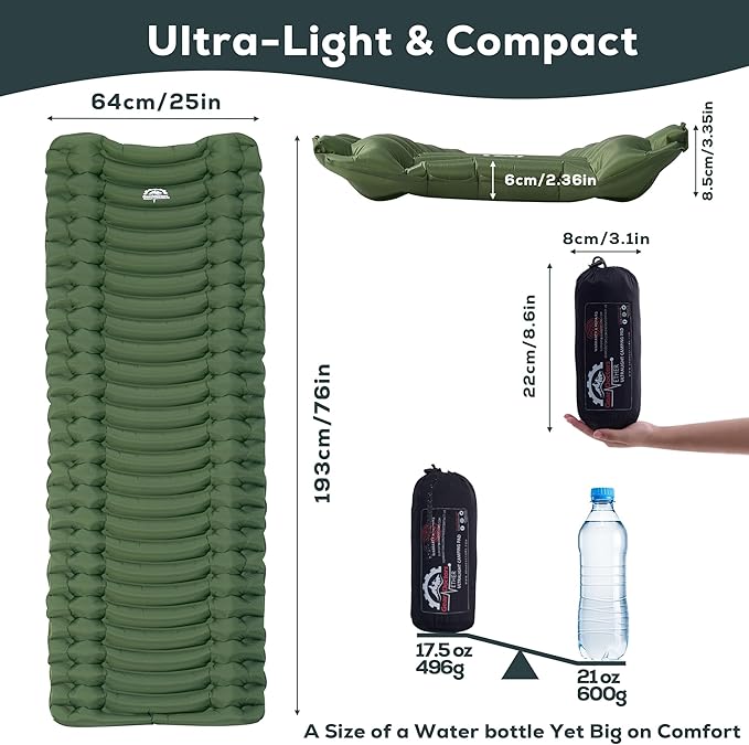 Gear Doctors® Ether 17.5oz Ultralight Camping Sleeping Pad – Backpacking Air Mattress – Camping Mattress Pad – Compact Inflatable Sleeping Mat for Backpacking Comfortable Outdoor Hiking Tent Travel