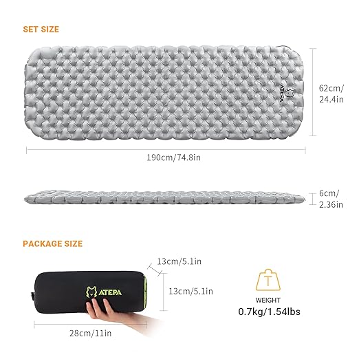 ATEPA Ultralight Sleeping Pad - Waterproof and Durable Camping Mat Sleeping Mat for Comfortable Camping Hiking and Backpacking | Compact Air Mattress for Travel and Outdoor Trips
