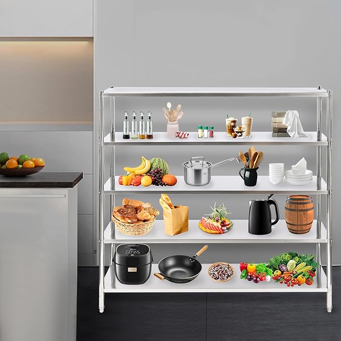 Stainless Steel Shelving 5 Tier Utility Bakers Racks Adjustable Shelf Storage Heavy Duty Shelving for Kitchen Commercial Office Garage Storage Laundry Room Organization (5-Tier 70*17*70in)
