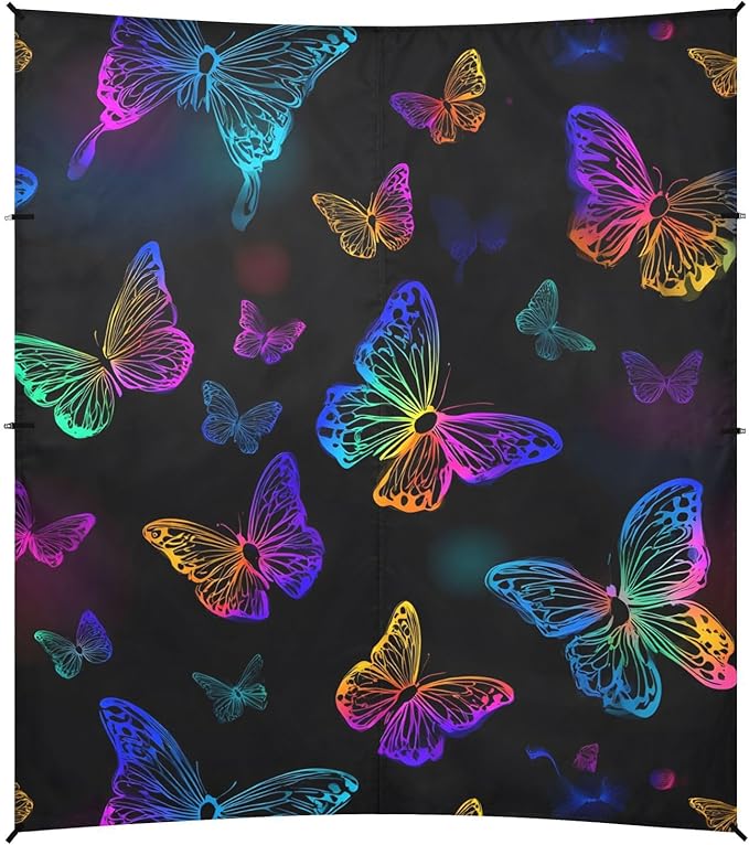 ALAZA Neon Rainbow Butterfly Beach Tent Sun Shelter UPF50+ Protection Beach Shade Canopy w/ 4 Sandbags for Outdoor Camping Fishing Backyard Fun Picnic 10x9 ft