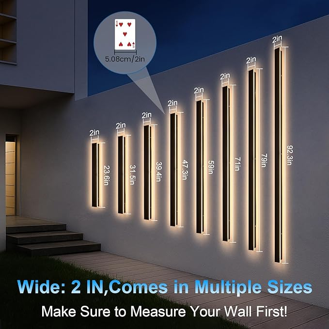 Outdoor Wall Lights for House - 2pack 92.5inch Modern Outdoor Wall Light Fixture Long Strip Wall Sconce Dimmable Ip65 Waterproof Exterior Wall Mount Outside Garage Lights for Living Room Porch
