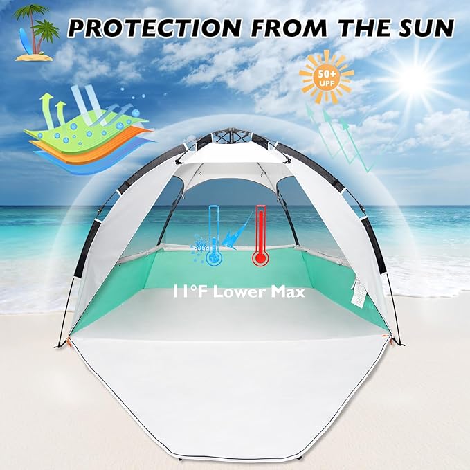 Beach Tent Pop Up Shade Instant Beach Tents Sun Shelter with UPF 50+ UV Protection Lightweight &amp Easy Setup Tent 2-6 Person