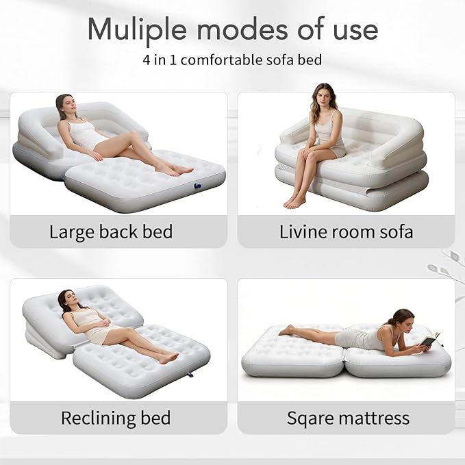 Full Size Inflatable Sofa Bed with Air Pump2-in-1 Blow-Up Couch and Folding Air Mattress Bed for HomeCampingand Guests