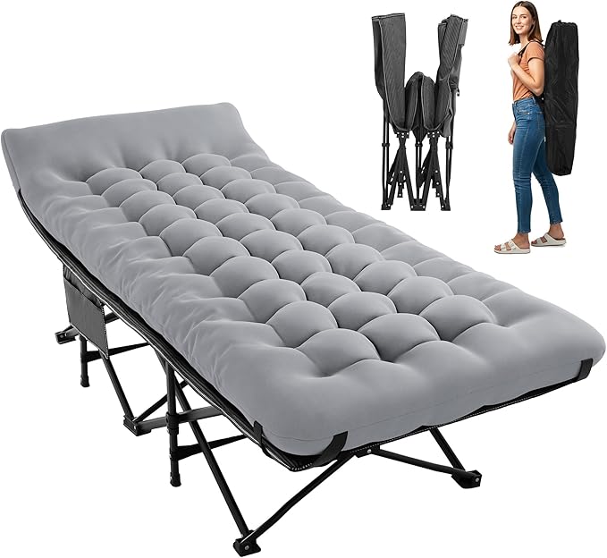 JEAREY Camping Cot for Sleeping 28 Extra Wide Heavy-Duty 1200D Oxford Foliding Cots for Adults Portable with Mattress Carry Bag for Guest Travel Hiking Light Gray
