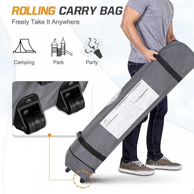 EAGLE PEAK Pop Up Canopy Tent with Wheeled Carry Bag 8 Stakes 4 Ropes 4 Weight Bags Easy Set Up Tent Canopy 10x10 ft 100sqft of Shade Pink Mushroom