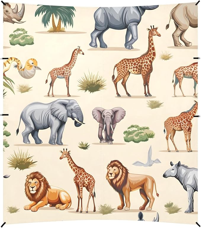Lion Elephant Gazelle Rhinoceros Cheetah Antelope Camping Sun Shelter Beach Tent Portable Beach Sun Shade Outdoor Canopy for Camping Trips Fishing Picnic