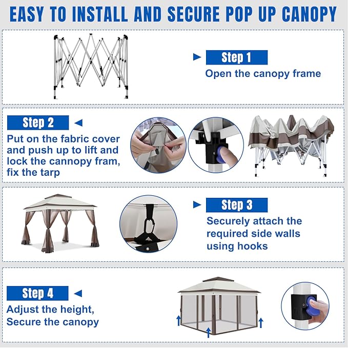 Yesker 10x10 Pop Up Canopy Tent w Mesh Netting Sidewall Vented Top - Heavy Duty Outdoor Canopy Easy Setup Shelter Gazebo Waterproof 10x10 Popup Tnets for Patio Backyard Parties &amp Events Khaki Br