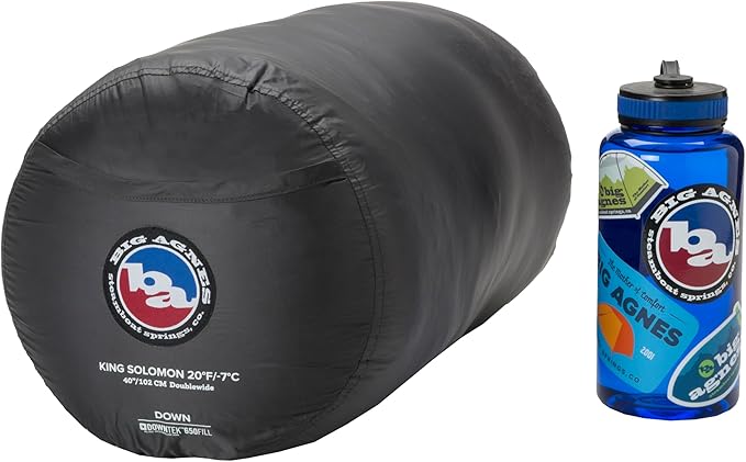 Big Agnes King Solomon 20°F Doublewide Sleeping Bag 2-Person Down Fill Sleeping Bag with Double Zipper Entry Zip-Off Quilt Pad Attachment System