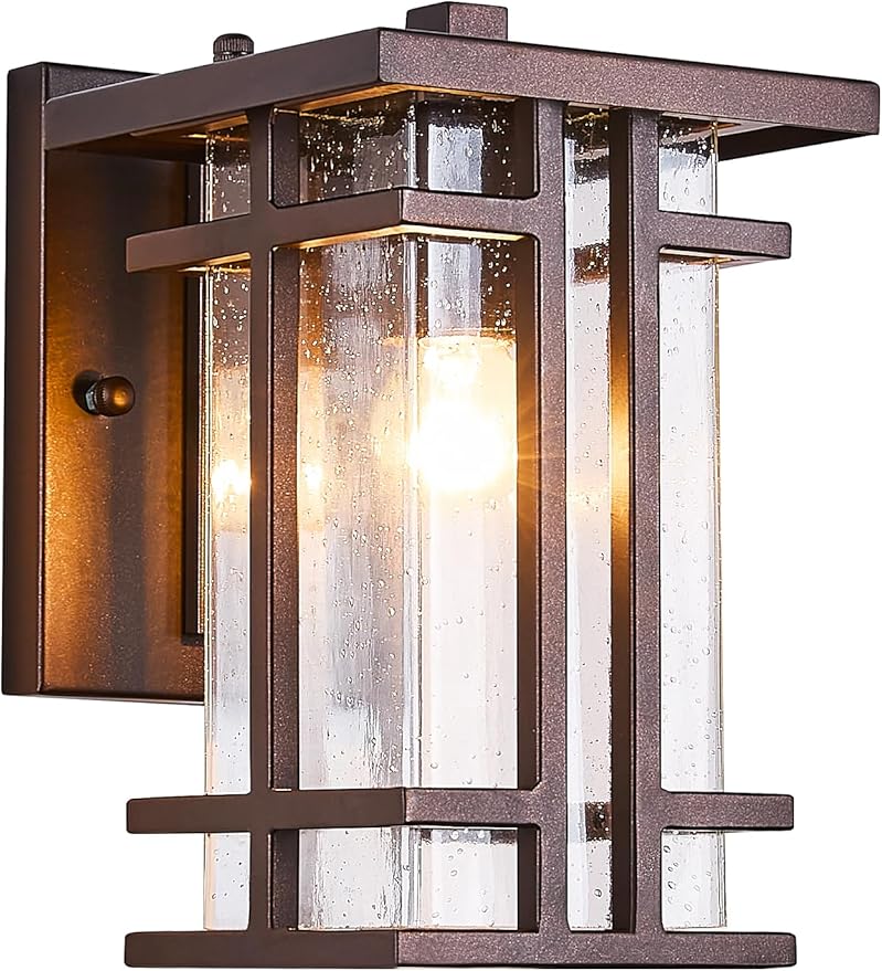 Retro Outdoor Wall Light Oil Rubbed Bronze Outside Wall Lamp with Seeded Glass Shade 10H Exterior Light Fixtures Wall Mount IP65 Waterproof Outdoor Porch House Lighting Exterior Wall Sconces E26