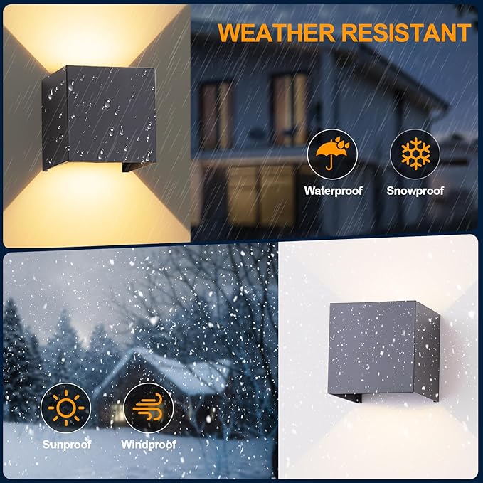 2 Pack LED Outdoor Wall Sconces Exterior/InteriorModern Square Aluminum Wall Light Fixture SetVariable Beam IP65 Waterproof Lights 12W Warm Light 3000K Up and Down Wall Lighting Fixtures.