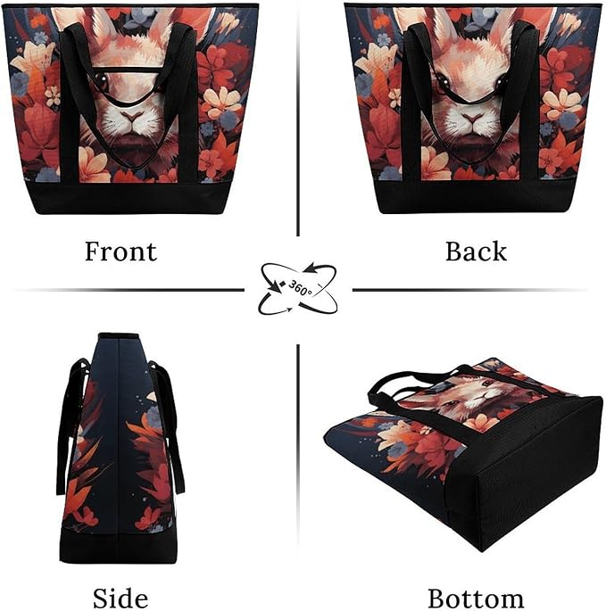 Insulated Shopping BagLarge Reusable Cooler Bags Easter Bunny Printed Foldable Shopping BagTravel Waterproof Shoulder Bag
