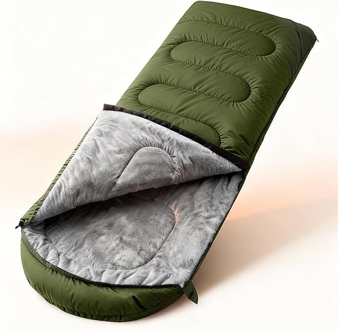 FARLAND Sleeping Bag for Adults Cold Weather &amp Warm Plush Fleece-Lined Interior - Portable Waterproof Windproof with Compression Sack for Camping Hiking Traveling Indoor &amp Outdoor