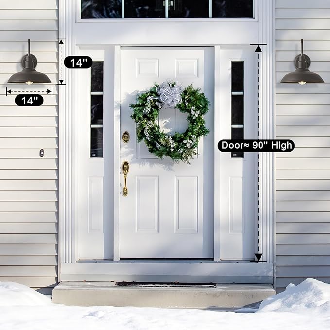 2 Pack Outdoor Barn Farmhouse Light with 14in Dome Exterior Gooseneck Lights Fixture for House Dark Bronze Outside Wall Mount for Porch Patio Entryways