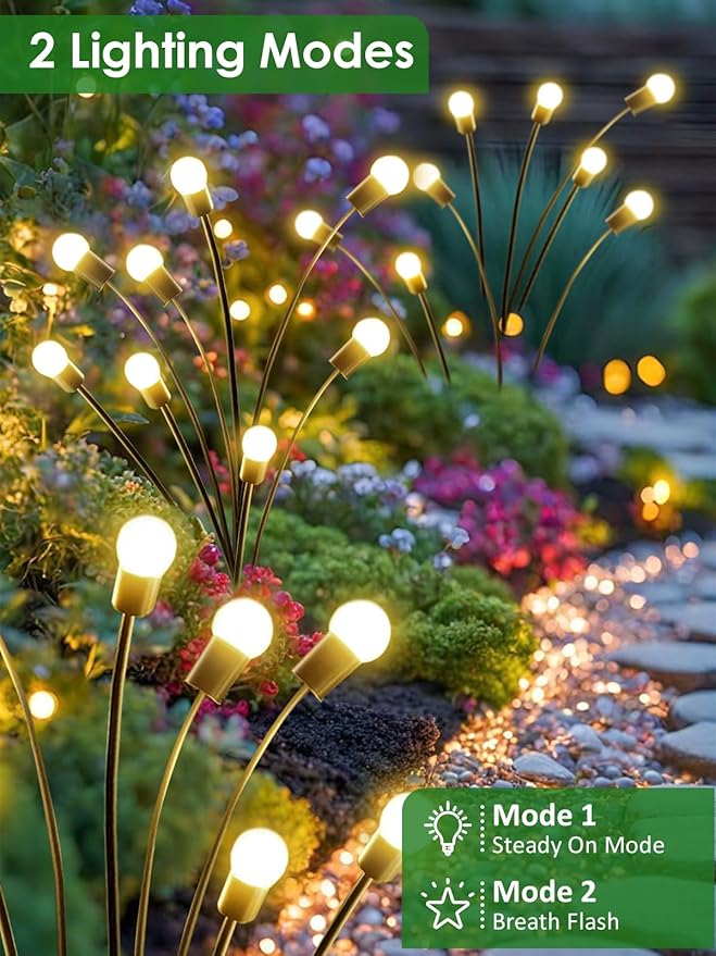 2026 Upgraded Solar Lights Outdoor 6 Pack Solar Garden Lights with 2 Modes Firefly Lights Outdoor Waterproof Sway by Wind Twinkle Firefly Light for Yard Patio Path Garden Decoration (Warm White)