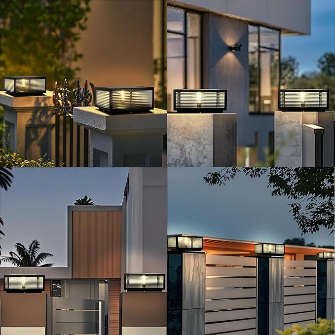 Outdoor Solar Post Lights Luxury Modern Solar Post Cap Light Fence Deck Column Light with IP65 Waterproof Pillar Lights for Flat Surface Patio Garden Decoration