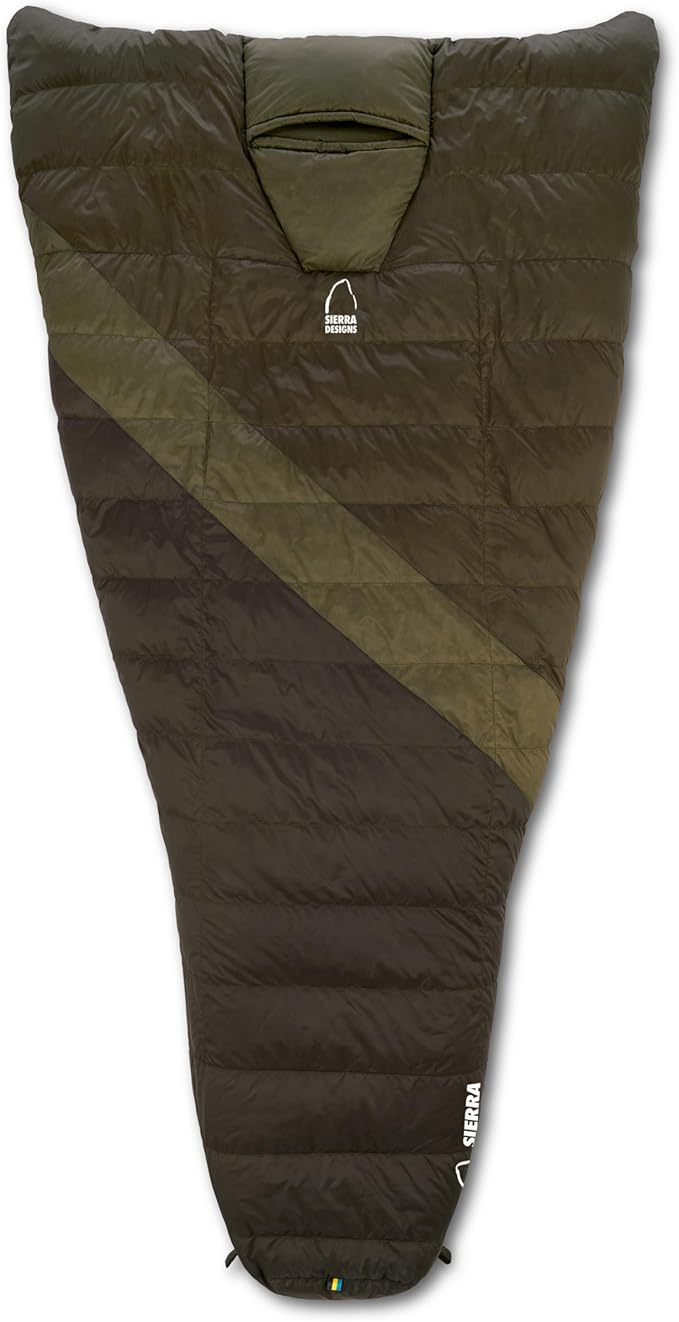 Sierra Designs Cloud Quilt 20 Degree Down Backpacking Quilt Ultralight 800 Fill Power DriDown with Hideaway Hood Insulated Hand Pockets Regular