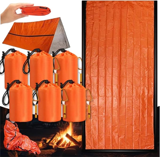Emergency Sleeping Bag with Whistle Portable Emergency Survival Bag Lightweight Pocket Size Emergency Sleeping Bag Waterproof Thermal Bivy Sack for Camping Hiking