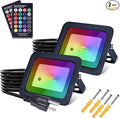 MIWAT 20W 2Pack LED Flood Light with Power Cord for Garden Lighting 4x3 inch IP68 Waterproof RGB Lamp with Remote for Landscape Lighting (Black Shell)