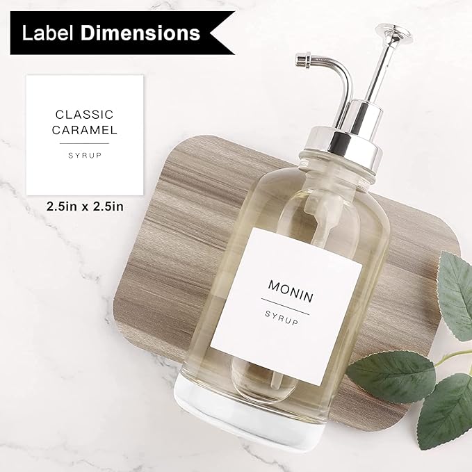 Glass Coffee Syrup Dispenser Bottles with 84 Labels (Set of 2) Coffee Pump Dispenser for Coffee Bar Accessories 16.9 oz Silver