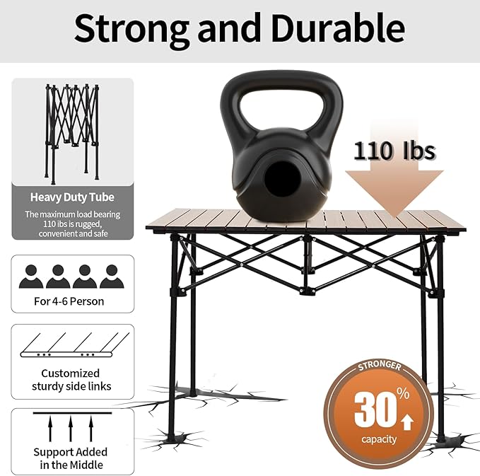 SHANQUAN Camping Table Roll up Table Fold up Lightweight Compact 4 Person Portable Adjustable Height Roll up Aluminum Table with Carry Bag for Outdoor Camping Picnic Backyards BBQ