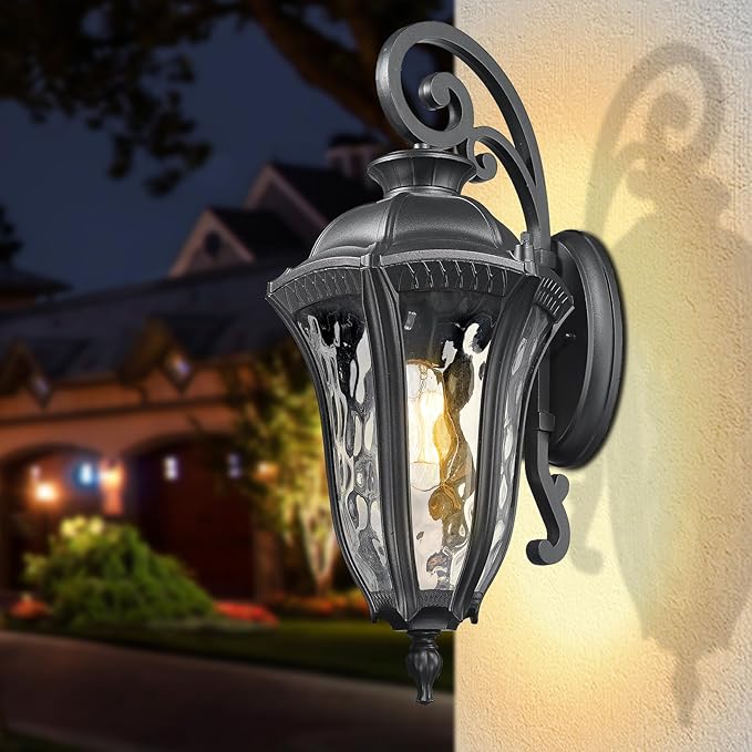 Outdoor Wall Lights for House 26 Inch Large Modern Outdoor Wall Sconce with Water Ripple Glass Aluminum Anti-Rust Exterior Lighting Latern for Home Garden Halway Garage Patio