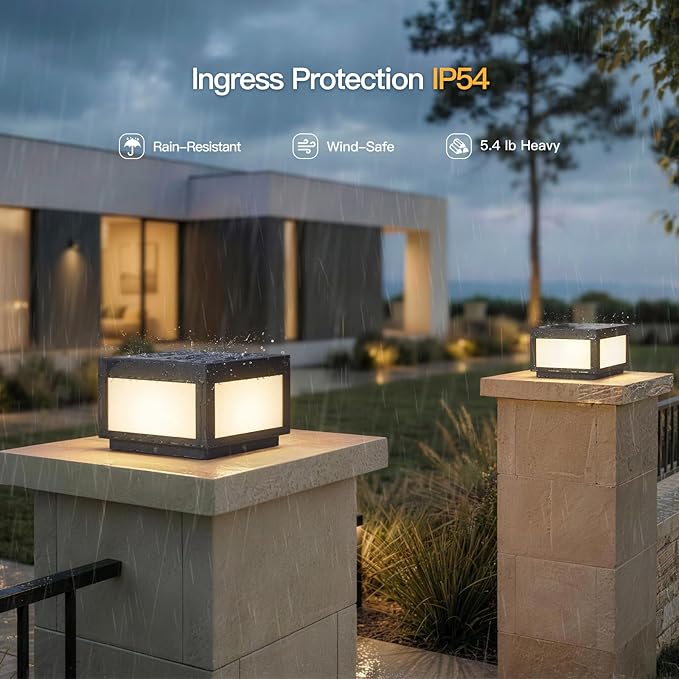 Solar Post Lights 10 Solar Column Lights Outdoor Waterproof Square Modern Pillar Lights LED Dusk to Dawn Lantern Column Lamp Stainless Steel Gate Post Light for Outside Patio Yard Fence Deck