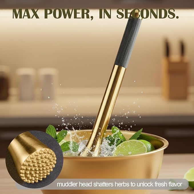 Stainless Steel Ice Scoop 6OZ Small Food Candy Scoop 12.5 Gold Muddler for Cocktails Stainless Steel Drink Muddler Bartender Accessories Lemon Smasher for Home Bar Tool Ice Crusher for Mojitos