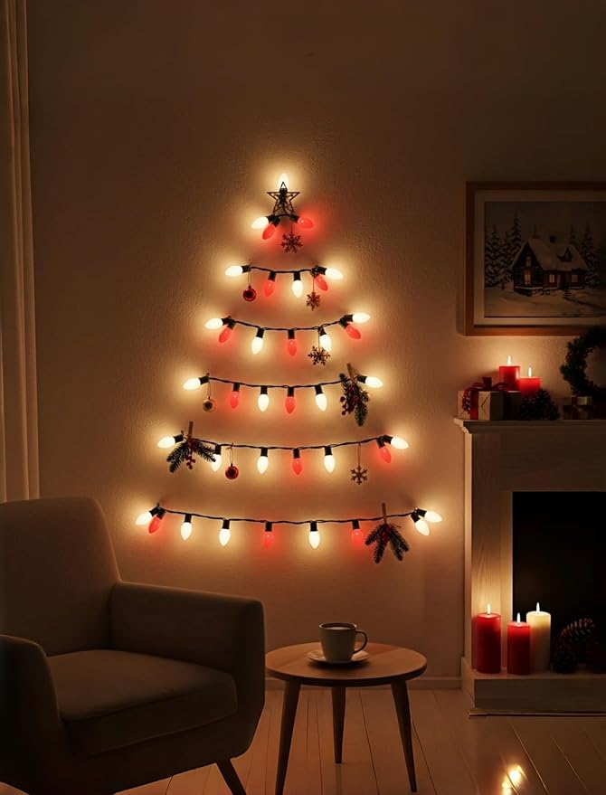 Red and White LED Christmas Lights25FT Vintage C9 Red White Christmas Lights Outdoor with 26 LED BulbsCommercial Extendable Xmas Light for Roofline Patio Holiday Party Backyard Xmas Decor