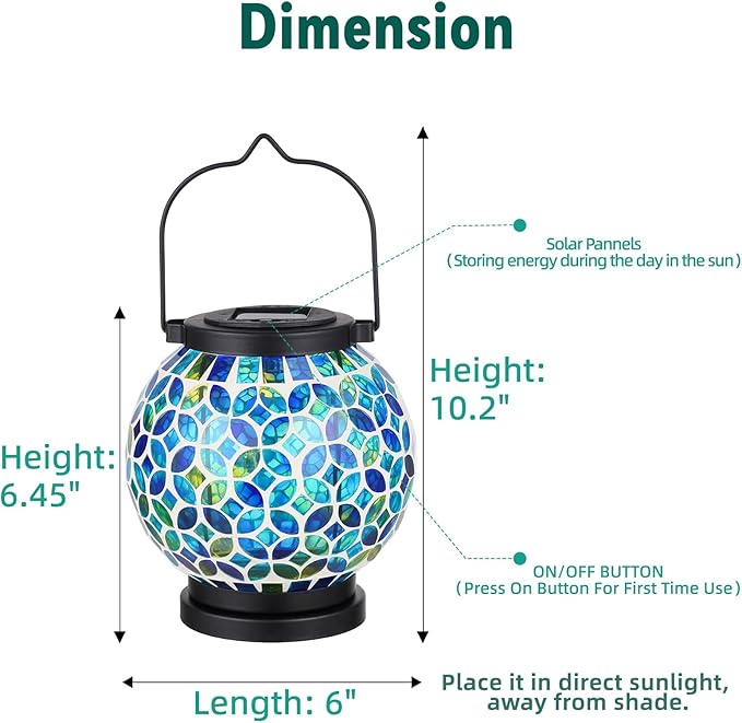 VOREEN Mosaic Solar Lanterns Handmade Outdoor Glass Hanging Light Waterproof Solar Table Lamp Gift for Mom Wife Friend Decor for Garden Patio Yard Balcony Green &amp Yellow Leaves Pattern