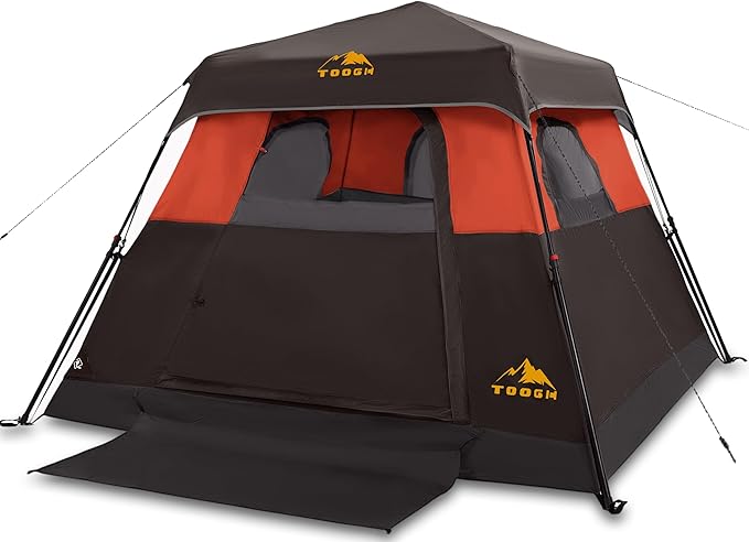 3/4 Person Camping Tent with 1 Door 4 Windows and Upgraded Ventilation– Instant Setup Waterproof 8'x 8'x 67''Oxford Fabric Floor Pop Up in 60 Seconds Includes Rainfly and Backpack