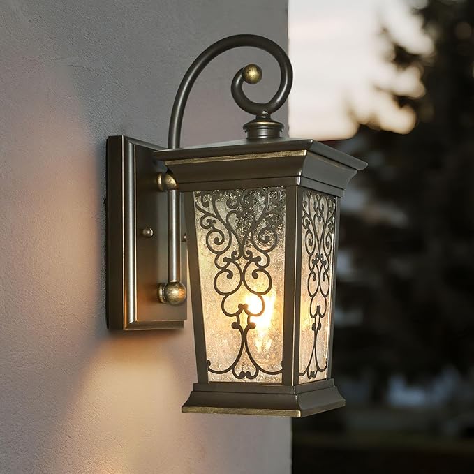 ALVIME Outdoor Wall Light Fixtures 17 Inch Oil Rubbed Bronze Exterior Lighting Fixtures Waterproof Outdoor Sconce Lights Outside Porch Lanterns for House Farmhouse E26 Base&ampClear Seeded Glass