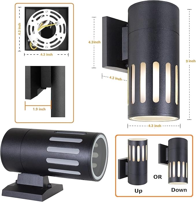 Outdoor Wall Sconce Exterior Lighting Fixture - ETL Listed Die-cast Aluminum Waterproof Wall Mount Cylinder Design - 1-Direction Up or Down Light Fixture for Porch Backyard or Patio