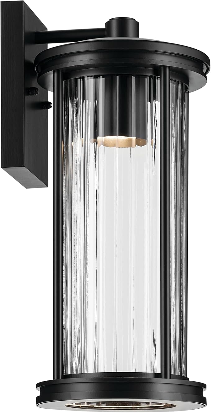 Kichler Barras 16 1-Light Outdoor DarkSky Approved Wall Sconce with Clear Ribbed Glass in Black Vertical Mount (16 x 7.25) 59023BKDS