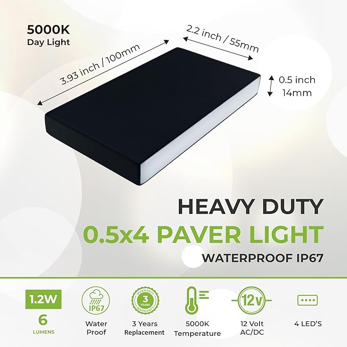 LUMENGY Paver Light Slim 0.5x4 Inch (0.47x3.93) 5000K Daylight Glare-Free Linear Lighting for Driveways Walkways and Paver Borders 12V Hardwired IP67 Waterproof Drive-Over Rated