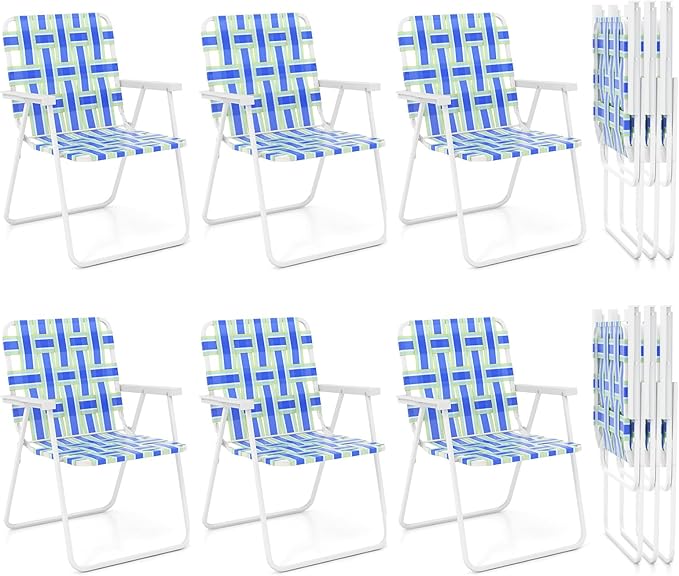 S AFSTAR Beach Chair Set of 6 Portable Folding Lawn Chairs Webbing with Webbed Seat &amp Back Lightweight Foldable Heavy Duty Camping Chairs 330 lbs for Outside/Outdoor Patio Pool Garden Yard