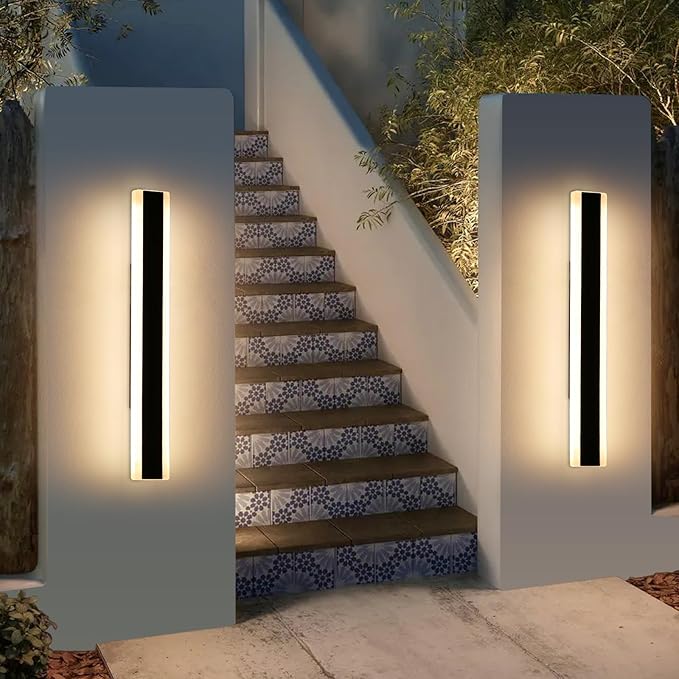 Mikeru 2pack 23.6inch Outdoor Wall Light Fixtures 10%-100% Dimmable Outdoor Wall Lights Exterior Front Porch Light 3000-6000k Wall Mounted Led Lighting for Basement ShopGarage Lighting