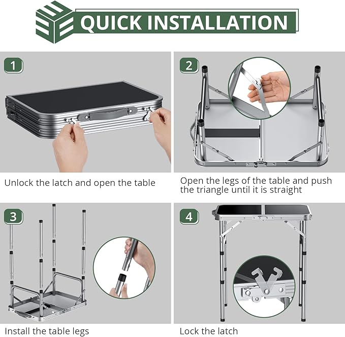 EYPINS Folding Camping Table Portable - Aluminum 22.8'' Lx15.7'' W3 Height Adjustable Small Camping Table LightweightWaterproof Outdoor Folding Table with Carry Handle for Picnic CookingBBQBeach