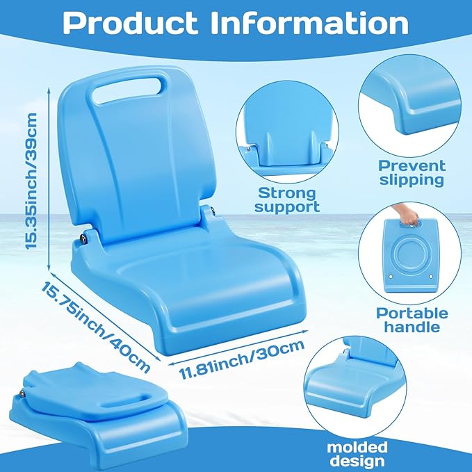 4 Pcs Pool Chairs Foldable Poolside Chairs for Edge of Pool Portable Seat for Outdoor Beach Stadium Durable ABS Plastic with Back Support (Blue)