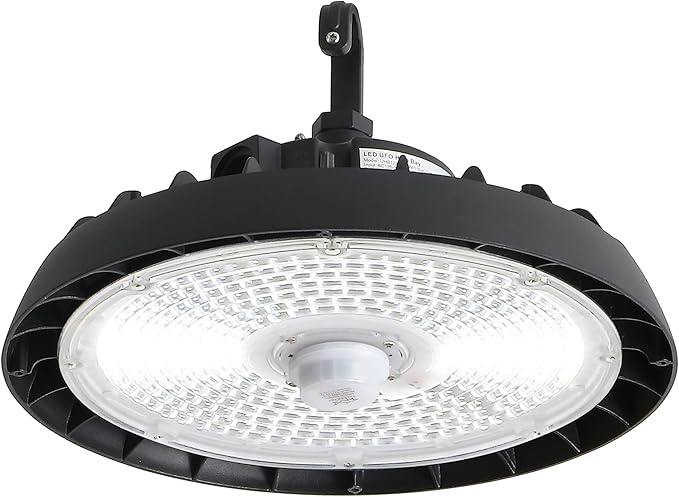 JONATHAN Y JYL9803A 12 in. 200-Watt Integrated LED Motion Sensor High Bay Indoor Outdoor UFO Light with 26000 Lumens 5000K Black